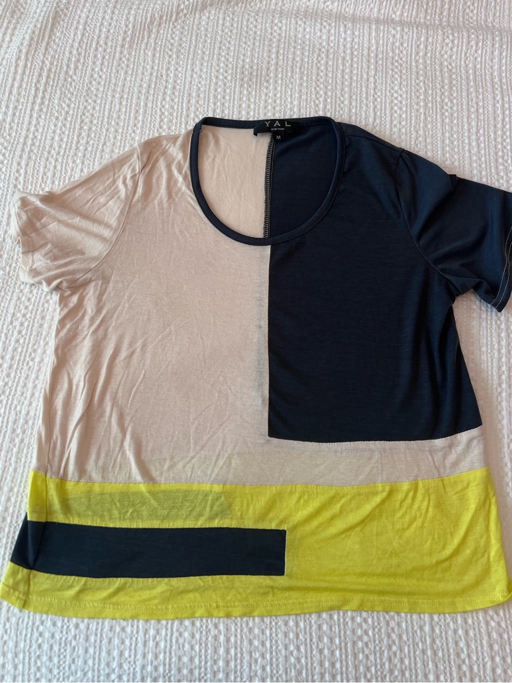 Colorblock Short Sleeve Tee in Beige, Navy & Lime